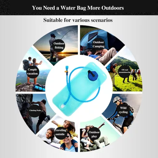 Rezervor apă 2L Mikiuly pentru rucsac - Sac hidratare albastru cu tub de sucțiune pentru drumeții, alergare, ciclism, alpinism