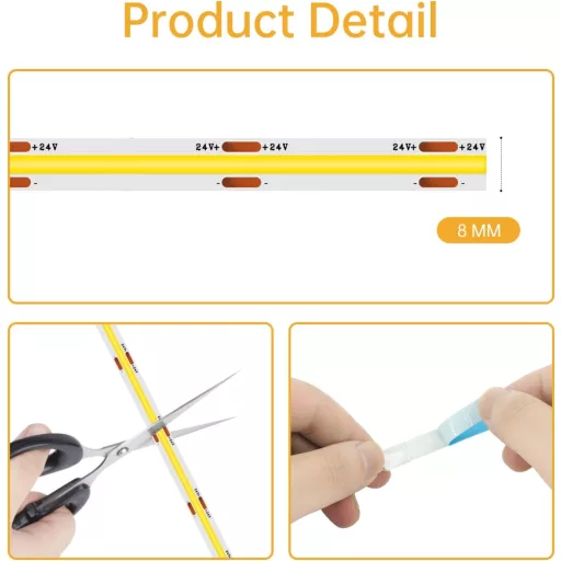 PSTAR COB LED szalag 2700K meleg fehér 1m dimmelhető 24V távirányítóval