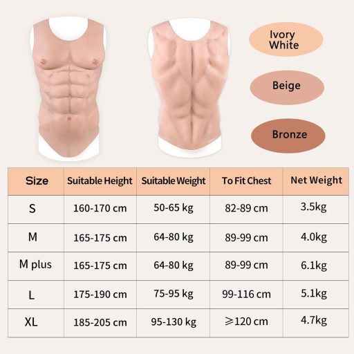 YEEFAIRY silikónový svalnatý hrudný a brušný pancier, unisex kostým, veľkosť M