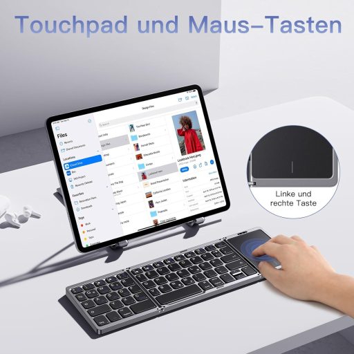 OMOTON Bluetooth összecsukható billentyűzet touchpad-del, 3 csatorna, hordozható