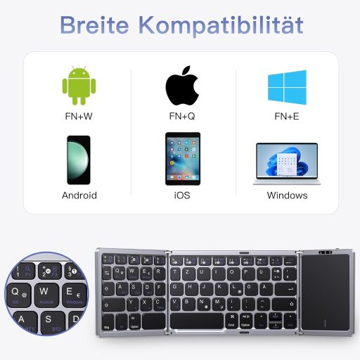 OMOTON Bluetooth összecsukható billentyűzet touchpad-del, 3 csatorna, hordozható