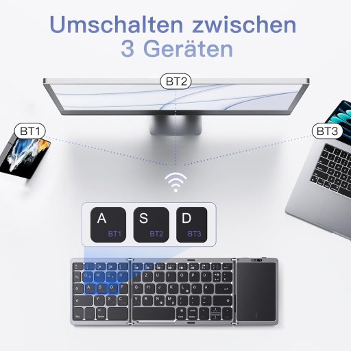 OMOTON Bluetooth összecsukható billentyűzet touchpad-del, 3 csatorna, hordozható