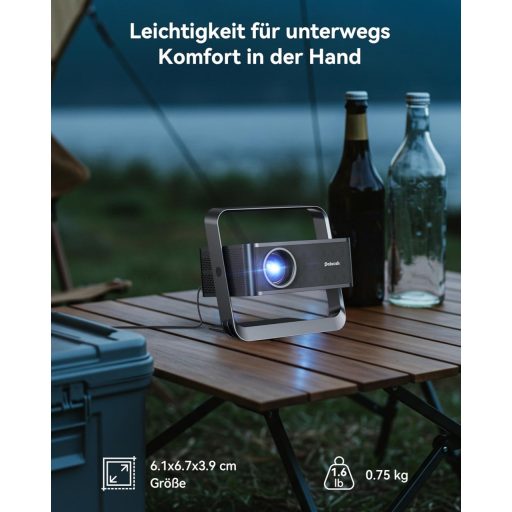 Prenosný 4K projektor Polocsh P7, 1500 ANSI lúmenov, 1080P FHD rozlíšenie, WiFi 6, Bluetooth, automatická korekcia lichobežníkového skreslenia, elektrické zaostrovanie, oceľovo sivý
