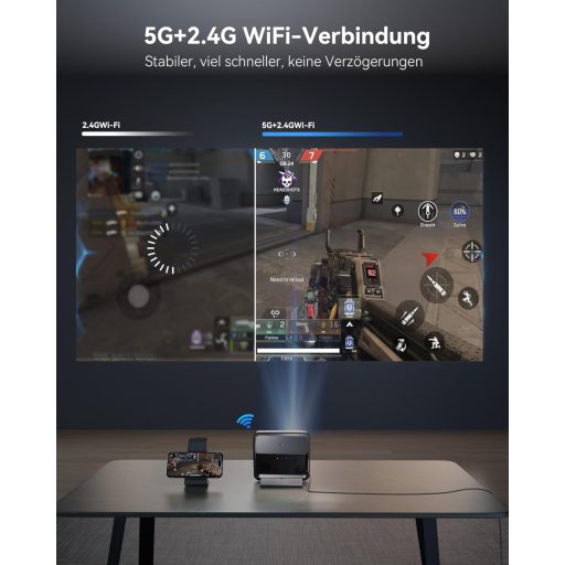 Prenosný 4K projektor Polocsh P7, 1500 ANSI lúmenov, 1080P FHD rozlíšenie, WiFi 6, Bluetooth, automatická korekcia lichobežníkového skreslenia, elektrické zaostrovanie, oceľovo sivý