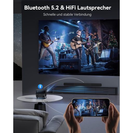 Prenosný 4K projektor Polocsh P7, 1500 ANSI lúmenov, 1080P FHD rozlíšenie, WiFi 6, Bluetooth, automatická korekcia lichobežníkového skreslenia, elektrické zaostrovanie, oceľovo sivý