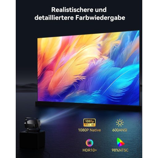 Prenosný 4K projektor Polocsh P7, 1500 ANSI lúmenov, 1080P FHD rozlíšenie, WiFi 6, Bluetooth, automatická korekcia lichobežníkového skreslenia, elektrické zaostrovanie, oceľovo sivý