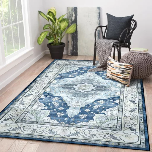 Covor DAJAVE 160x230 cm, cu fir scurt, antiderapant, gri, pentru living, dormitor, sufragerie