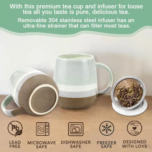 VGECEE 400ml Porcelán Teáscsésze Szűrővel és Fedővel Irodai Otthoni Kávécsészéhez