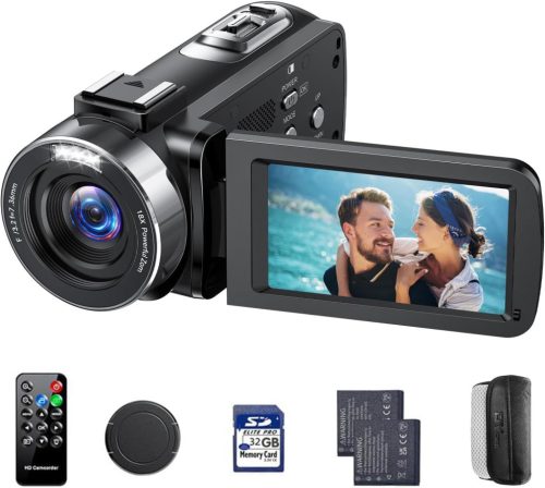 CAMWORLD 4K Videókamera 42MP Felbontással - Vloggoláshoz, YouTube-hoz, 18X Digitális Zoom, 3" Forgatható Kijelző, 2 Akkumulátor, 32GB Kártya