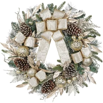   Coroniță de Crăciun pentru Ușă Arborus 60 cm, Coroană de Advent Artificială cu Conuri de Brad, Șampanie