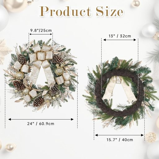 Arborus Karácsonyi Ajtódísz 60 cm Mesterséges Adventi Koszorú Tobozokkal Champagne