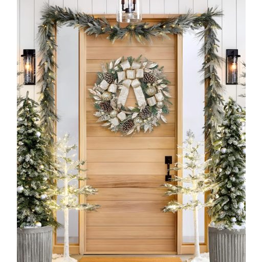 Arborus Karácsonyi Ajtódísz 60 cm Mesterséges Adventi Koszorú Tobozokkal Champagne