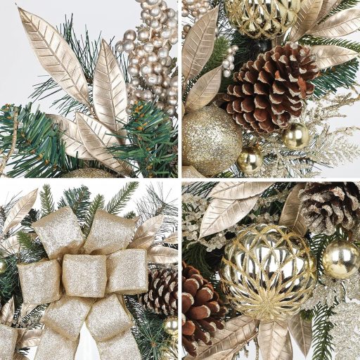 Arborus Karácsonyi Ajtódísz 60 cm Mesterséges Adventi Koszorú Tobozokkal Champagne