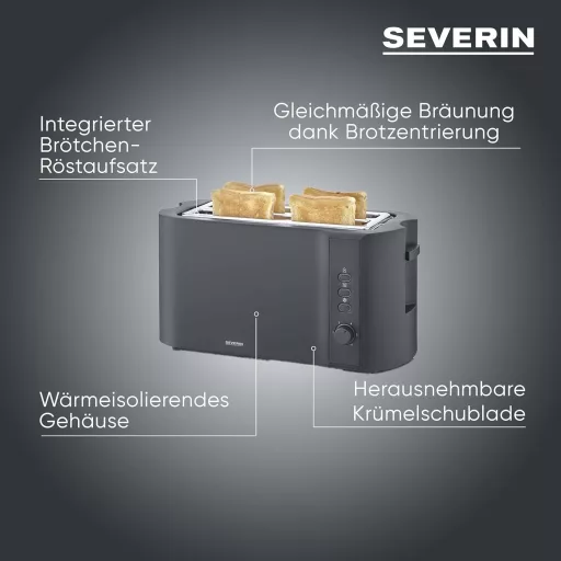 Severin AT 2591 4 szeletes hosszú részes kenyérpirító 1400W matt fekete