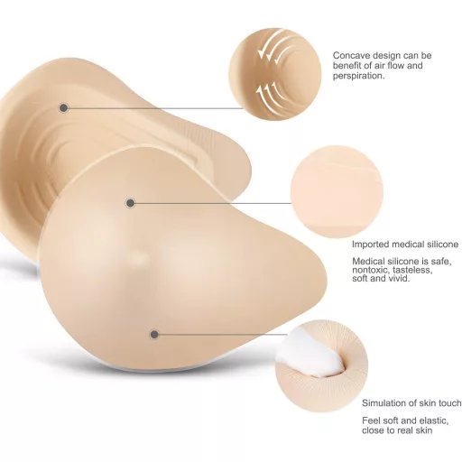 ONEFENG Könnyű Mellprotézis Nőknek, Aszimmetrikus Szilikon Mellpótlás Bal Oldali - C+ Cup, Beige-right