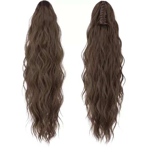 FESHFEN Syntetický vlnitý príčesok typu konský chvost, bordový, 63 cm