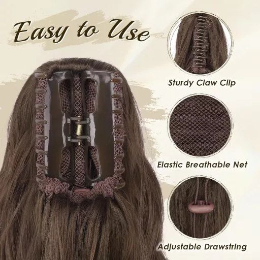 FESHFEN Syntetický vlnitý príčesok typu konský chvost, bordový, 63 cm