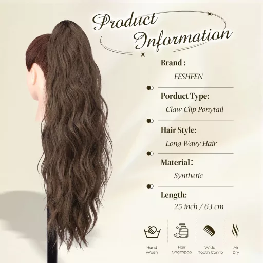 FESHFEN Lófarok Hosszú Hullámos Hajhosszabbítás Bordó Szintetikus 63cm