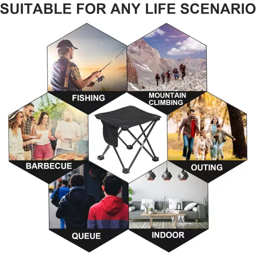 BTIUGYI scaun portabil de camping 28 cm, pliabil cu buzunare de depozitare, suport ușor pentru picioare, pentru grădinărit, pescuit