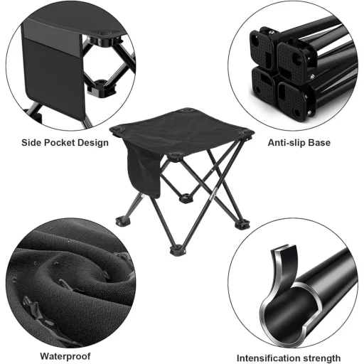 BTIUGYI hordozható kemping szék 28 cm, összecsukható tárolózsebekkel, könnyű lábzsámoly kerthez halászathoz