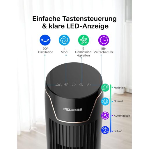 Pelonis Torony Ventilátor Távirányítóval, Csendes Állóventilátor Hálóhoz és Irodához