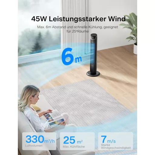Stĺpový ventilátor Pelonis s diaľkovým ovládaním, tichý stojanový ventilátor do spálne a kancelárie