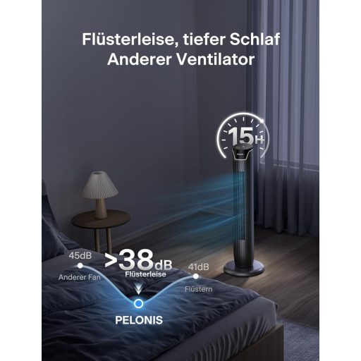Pelonis Torony Ventilátor Távirányítóval, Csendes Állóventilátor Hálóhoz és Irodához