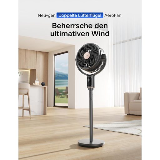 Ventilator inteligent de podea oscilant PELONIS 135°, motor silențios DC, 9 viteze, înălțime 36-110 cm