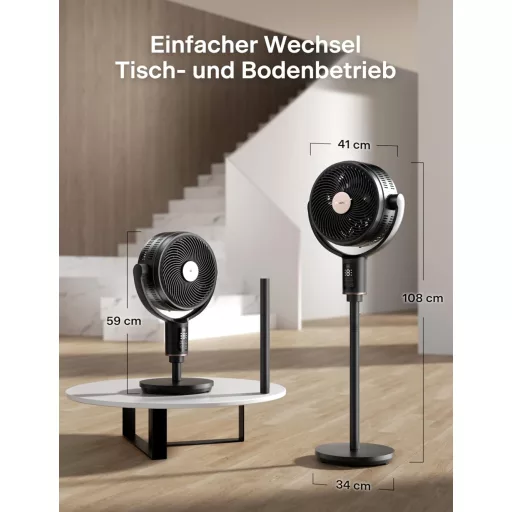 PELONIS 135° Oszcilláló Okos Álló Ventilátor, Csendes DC Motor, 9 Fokozat, 36-110cm Magasság