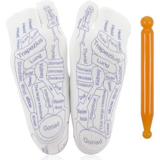   Șosete pentru acupresură și reflexoterapie Bremorou pentru bărbați - 2 perechi șosete de masaj pentru picioare cu puncte de presiune pentru acupunctură, 33,5 cm, Negru