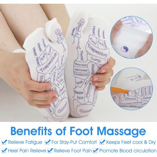 Șosete pentru acupresură și reflexoterapie Bremorou pentru bărbați - 2 perechi șosete de masaj pentru picioare cu puncte de presiune pentru acupunctură, 33,5 cm, Negru