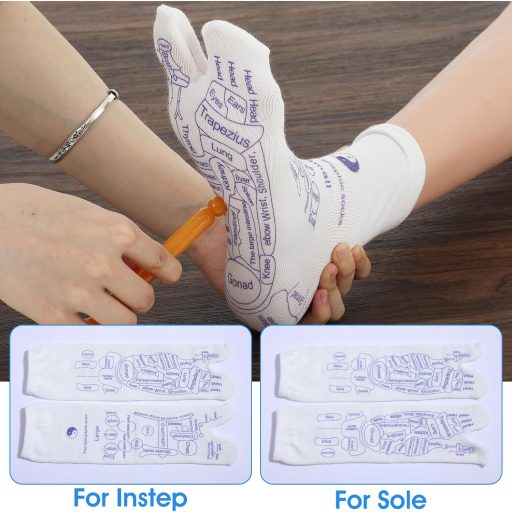 Șosete pentru acupresură și reflexoterapie Bremorou pentru bărbați - 2 perechi șosete de masaj pentru picioare cu puncte de presiune pentru acupunctură, 33,5 cm, Negru