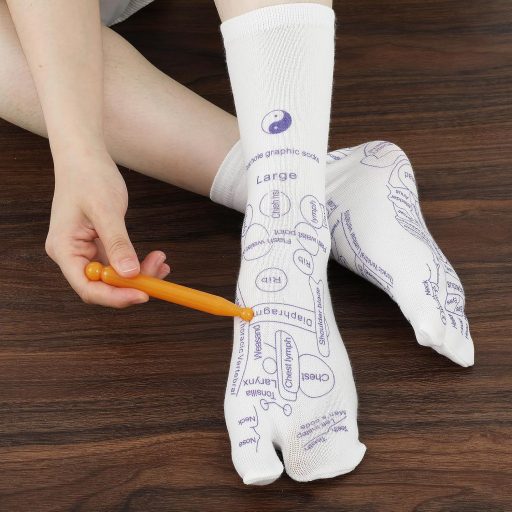 Șosete pentru acupresură și reflexoterapie Bremorou pentru bărbați - 2 perechi șosete de masaj pentru picioare cu puncte de presiune pentru acupunctură, 33,5 cm, Negru