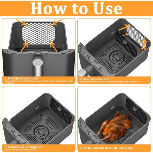 Silicone Splash Guard for Airfryer, Pack of 2, Black, Hot Air Fryer Accessories, Splash Guard Accessories, Reusable, for Protective Grille Against Grease Splash, Dishwasher Safe