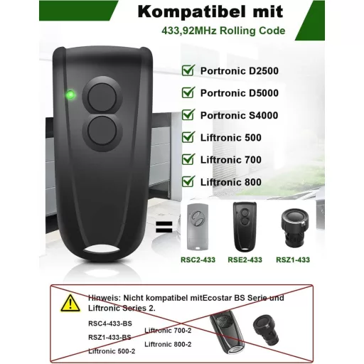 Wvoillty 433.92 MHz Garázskapu Távirányító 2 Csatornás Kézi Adó Ecostar RSC2 RSE2 RSZ1 Liftronic