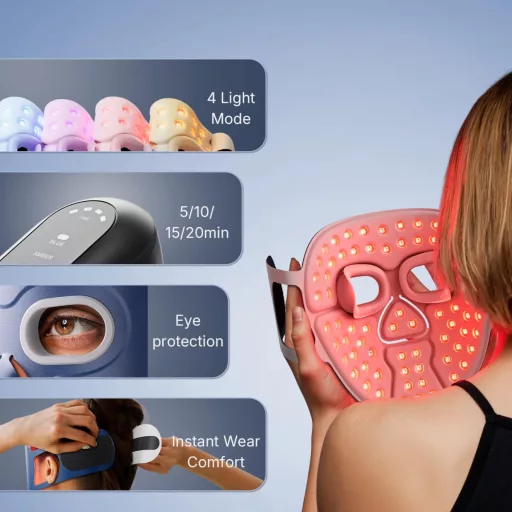 Hello Face 280 LED Vörös Fény Terápia Maszk, 4 Mód, Szemvédelem, Otthoni Bőrápolás