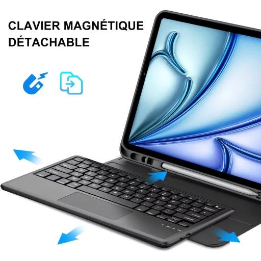 JADEMALL iPad Air 13 billentyűzet tok trackpad-dal, Bluetooth QWERTY eltávolítható, fekete