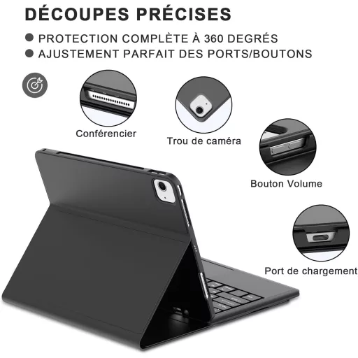 JADEMALL iPad Air 13 billentyűzet tok trackpad-dal, Bluetooth QWERTY eltávolítható, fekete