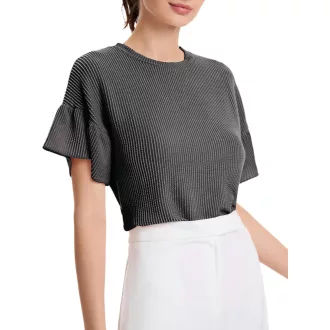   DRESSTELLS női nyári felső rövid ujjú elegáns ribbed kötött top