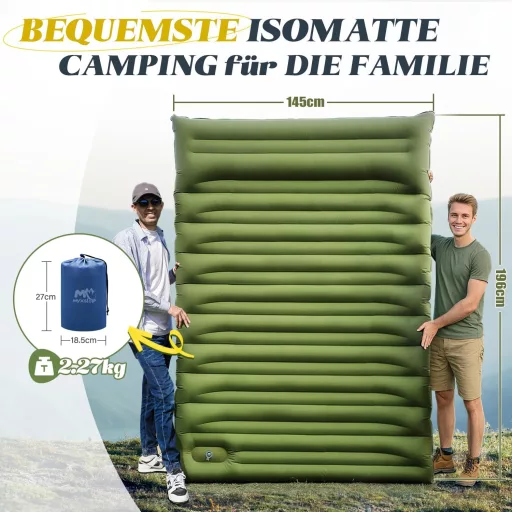Myxslop Samonafukovací kempingová karimatka 12 cm - Dvojitá ultraľahká karimatka so vstavaným vankúšom a pumpou - Pre turistiku, kempovanie, cestovanie