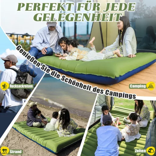 Saltea autogonflabilă de camping Myxslop 12 cm - Dublă, ultraușoară, cu pernă și pompă integrate - Pentru drumeții, camping, călătorii