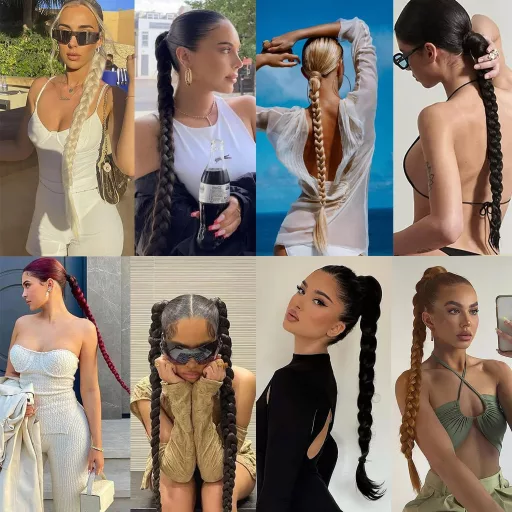 Fulang Hair 2 buc. extensie coadă împletită din păr sintetic, cu elastic de păr