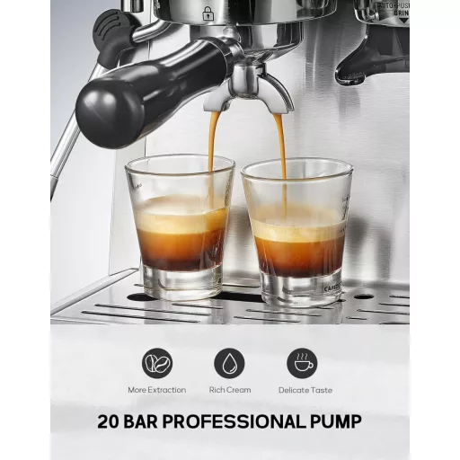 Reemix 20 Bar Espresso Kávéfőző Beépített Kávédarálóval és Tejhabosítóval Rozsdamentes