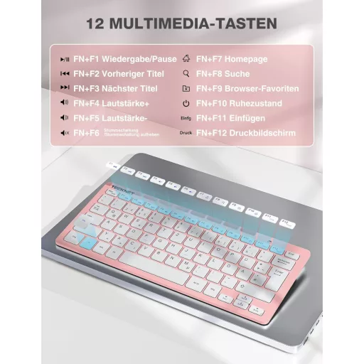 TECKNET Wireless Billentyűzet és Egér Szett, Német QWERTZ, 2.4 GHz, Rózsaszín