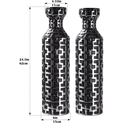 NewSangXia fekete padlóváza ezüst mintával 62 cm ipari stílusú párban