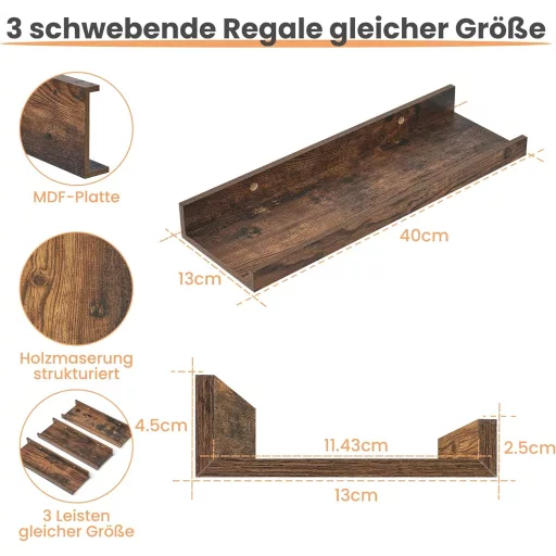 upsimples 3 db Fa Fali Polc 40x13 cm Nappali Hálószoba Konyha Fürdőszoba