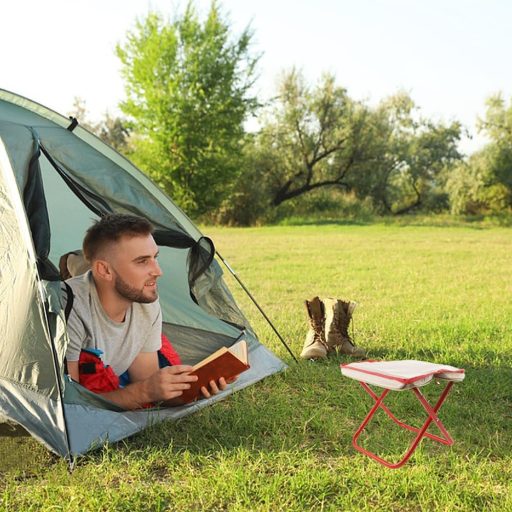 Scaun de camping portabil HuaMuDM 30 cm, scaun pliant ușor din aluminiu cu șezut din pânză