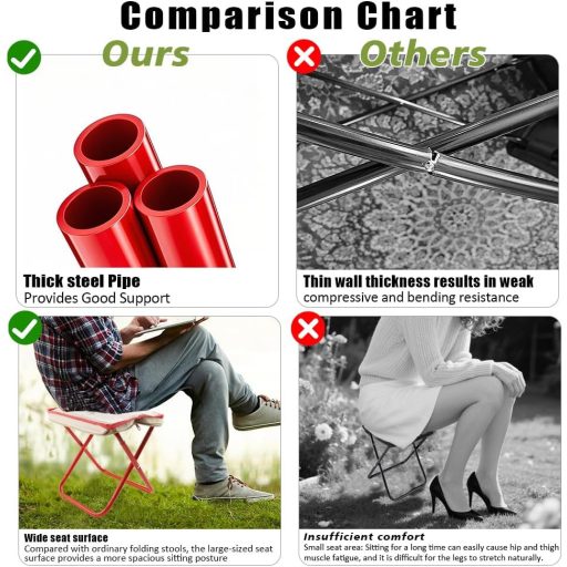 Scaun de camping portabil HuaMuDM 30 cm, scaun pliant ușor din aluminiu cu șezut din pânză