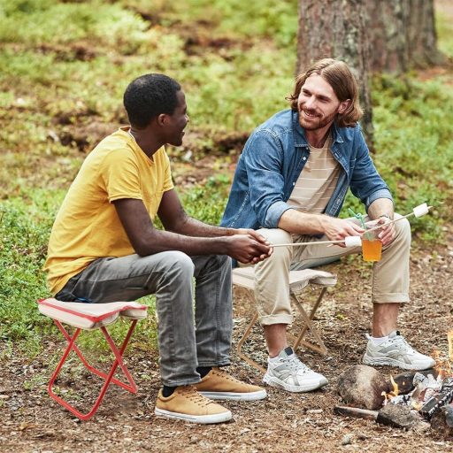 Scaun de camping portabil HuaMuDM 30 cm, scaun pliant ușor din aluminiu cu șezut din pânză