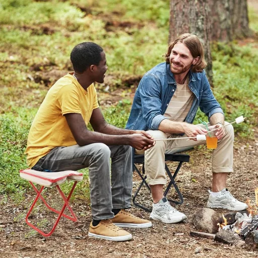 Scaun de camping portabil HuaMuDM 30 cm, scaun pliant ușor din aluminiu cu șezut din pânză